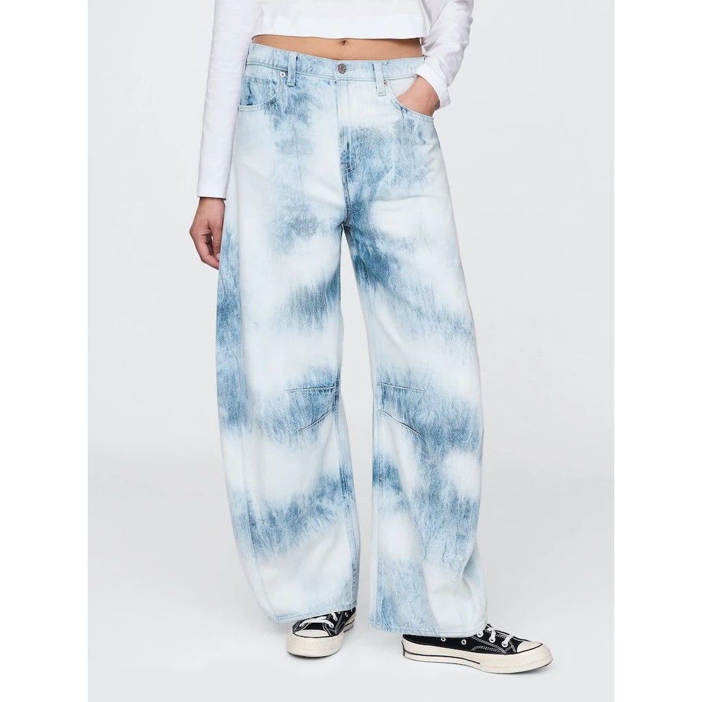 GAP Horseshoe High Rise Jeans Cloud Wash Tie Dye Barrel Leg 33/16 Regular 780823